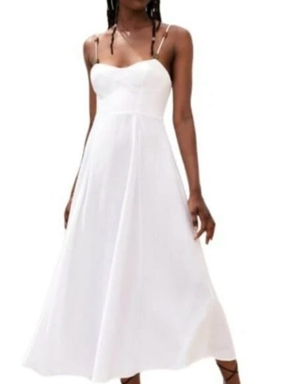 ZARA White Spaghetti Strap A-Line Maxi Dress